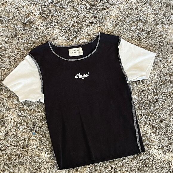 Urban Nation Crop Top Angel Short Sleeve Black White Small - Picture 2 of 6